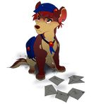  alpha_channel canine dog feral fur hair hat kitchiki letters mammal paws red_eyes red_fur red_hair red_nose simple_background sitting solo tan_fur transparent_background 