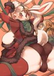  2016 anthro areola bell big_breasts blush breasts butt christmas clothing coat female fur gloves hair headband holidays hood kemono lagomorph legwear looking_at_viewer looking_back mammal open_mouth panties ponytail rabbit red_eyes ribbons ricosye side_boob simple_background smile solo stockings tears teeth thick_thighs tongue underwear white_hair 