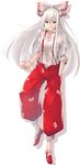  &gt;:) bad_id bad_twitter_id baggy_pants bow collared_shirt drop_shadow fujiwara_no_mokou full_body hair_between_eyes hair_bow hand_in_pocket highres koretsuki_azuma long_hair looking_at_viewer ofuda_on_clothes pants parted_lips red_eyes red_footwear red_pants shirt shoes sidelocks silver_hair sleeves_rolled_up smile solo suspenders touhou v-shaped_eyebrows very_long_hair white_bow white_shirt 