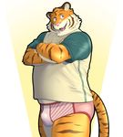  clothing feline mammal shirt simple_background solo tiger treadway underwear 
