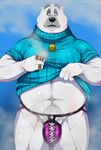  2017 bear bulge clothed clothing clothing_lift koslov male mammal overcross polar_bear shirt shirt_lift solo underwear 