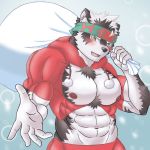  2018 816_gray abs anthro canine christmas fur hair holidays horkeukamui male mammal muscular muscular_male nipples pecs wolf 