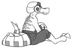  2015 anthro beanie clothed clothing crocodile crocodilian cybernetics cyborg harrison_bright hat headphones latch lethal_league machine male reptile scalie shorts simple_background solo spine topless white_background 