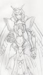  alphamon armor cape clothing crossgender digimon female hair human mammal short_hair sketch wings 