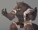  2017 abs adios anthro arm_tuft balls belly biceps big_biceps black-nose brown_fur canine claws clothed clothing erection front_view fur grey_background humanoid_penis kneeling looking_at_viewer male mammal muscular muscular_male nipples nude open_mouth partially_clothed partially_retracted_foreskin pawpads pecs penis pose precum pubes saliva sharp_claws sharp_teeth simple_background solo standing teeth tongue torn_clothing transformation uncut vein veiny_penis were werewolf white_eyes 