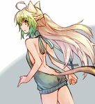  animal_ears ass atalanta_(fate) backless_dress backless_outfit bare_back blush cat_ears cowboy_shot dress fate/apocrypha fate_(series) from_behind green_eyes green_hair halterneck long_hair looking_at_viewer meme_attire multicolored_hair naked_sweater solo sweater sweater_dress tail virgin_killer_sweater wanko_(takohati8) 