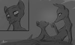  absurd_res anthro avo_(weaver) breasts candy canine disney duo ermine fan_character female food hi_res jackal kam male mammal marty_(weaver) monochrome mustelid nude pack_street reclining signature size_difference zootopia 