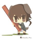 1girl animal_ears brown_eyes brown_hair chameleon_man_(three) chibi gertrud_barkhorn long_hair military_uniform strike_witches tail twintails world_witches_series 