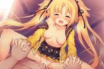  1girl artist_request black_skirt blonde_hair blush breasts censored closed_eyes clothed_sex clothes_around_waist collarbone cum cum_in_pussy facing_viewer female_orgasm flower_knight_girl freesia_(flower_knight_girl) hetero holding_hands medium_breasts mosaic_censoring official_art open_clothes open_mouth open_shirt orange_eyes orgasm penis pussy sex shirt skirt solo_focus spread_legs straddling tears twintails vaginal yellow_shirt 