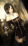  bare_shoulders black_eyes black_hair cross dress dungeon_and_fighter female_priest_(dungeon_and_fighter) gauntlets highres shal.e short_hair solo thighhighs 