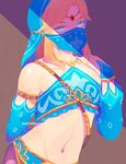  alternate_costume blonde_hair blue_eyes circlet crossdressing detached_sleeves gerudo_link jewelry link looking_at_viewer male_focus midriff navel necklace otoko_no_ko ravefirell shade solo stomach the_legend_of_zelda the_legend_of_zelda:_breath_of_the_wild upper_body veil 