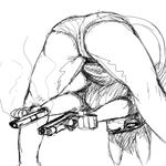  anthro black_and_white breasts butt clothing denim_shorts donk_sis donkey equine female gun hair hat hladilnik long_ears mammal monochrome ranged_weapon shorts solo upside_down weapon 
