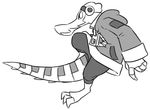  2015 anthro beanie clothing crocodile crocodilian cybernetics cyborg harrison_bright hat headphones hoodie latch lethal_league machine male reptile scalie shorts simple_background solo white_background zipper 