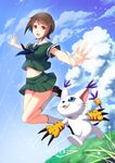  brown_eyes brown_hair digimon digimon_adventure digimon_adventure_tri. full_body holy_ring jh odaiba_middle_school_uniform school_uniform short_hair smile solo tailmon yagami_hikari 