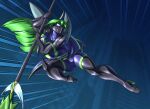 2024 action_pose anthro arthropod bee big_breasts black_clothing black_latex black_legwear black_thigh_boots black_thigh_highs boots breasts clothing elick_(alan2906) female footwear green_hair hair hi_res high_heeled_boots high_heels holding_melee_weapon holding_object holding_polearm holding_spear holding_weapon hymenopteran insect insect_wings kick latex latex_boots latex_clothing latex_footwear latex_legwear latex_skinsuit latex_thigh_boots latex_thigh_highs legwear long_hair mask melee_weapon polearm pose purple_latex shoes skinsuit solo spear thigh_boots thigh_highs tight_clothing toughset weapon wearing_mask wings