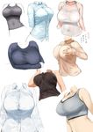  breast_squeeze breasts cleavage covered_navel covered_nipples dress_shirt headless kaisen_chuui large_breasts long_sleeves original ribbed_shirt shirt simple_background sleeveless sleeves_past_wrists sports_bra tank_top taut_clothes taut_shirt translation_request turtleneck white_background 