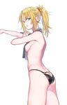  ass blonde_hair breasts fate/apocrypha fate_(series) green_eyes highres long_hair looking_at_viewer medium_breasts mordred_(fate) mordred_(fate)_(all) nipi27 ponytail sideboob simple_background solo towel underwear white_background 