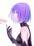  bangs bare_shoulders breasts crying crying_with_eyes_open elbow_gloves fate/grand_order fate_(series) from_side gloves highres looking_at_another mash_kyrielight medium_breasts nipi27 parted_lips profile purple_eyes purple_gloves purple_hair short_hair solo_focus tears upper_body white_background 