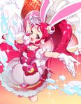  animal_ears bow bunny_ears cake_hair_ornament choker cure_whip earrings extra_ears food food_themed_hair_ornament fruit gloves hair_ornament highres jewelry kirakira_precure_a_la_mode long_hair magical_girl naokado pink_choker pink_eyes pink_hair precure red_bow skirt strawberry twintails usami_ichika 