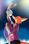  2017 akiric anthro canine carrying clothed clothing colored disney dress duo eye_contact female fox judy_hopps lagomorph male male/female mammal nick_wilde plant rabbit romantic_couple rose_(flower) side_view smile zootopia 