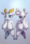  2017 anthro antlers areola atryl balls big_breasts blue_eyes blue_nose breasts cervine deer dickgirl duo half-closed_eyes hand_on_breast hi_res horn intersex mammal nipples nude one_eye_closed open_mouth penis pink_nose purple_eyes wink 