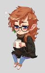  blue_eyes cactuar clothed cup earring final_fantasy final_fantasy_xiv freckles glasses lalafell orange_hair pants pointy_ears sasaso_saso shirt shoes 