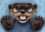 black_lips black_nose black_paws brown_fur fur gale_steelrudder_(character) green_eyes headshot male mammal mustelid otter pads_(disambiguation) paws shaza_(artist) solo teeth water 