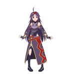  ahoge breastplate detached_sleeves fingerless_gloves full_body gloves hairband long_hair looking_at_viewer official_art open_hands pigeon-toed pointy_ears purple_hair purple_legwear red_eyes red_hairband simple_background skirt smile solo standing sword_art_online thighhighs very_long_hair white_background yuuki_(sao) 