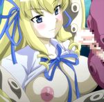  1boy 1girl blonde_hair blue_eyes breasts censored female happy large_breasts long_hair luka_(mon-musu_quest!) mon-musu_quest! nipples octopus penis screencap stitched tentacle 