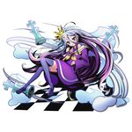  ahoge alpha_transparency blue_legwear chess_piece collarbone crown divine_gate dress full_body hair_between_eyes king_(chess) long_hair looking_at_viewer multicolored_hair no_game_no_life official_art purple_dress purple_hair red_eyes shiro_(no_game_no_life) silver_hair solo thighhighs transparent_background two-tone_hair ucmm very_long_hair 