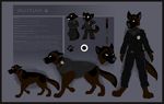  anthro barefoot black_fur brown_fur canine clothed clothing digitigrade dog english_text feral fur german_shepherd grey_nose kitchiki male mammal model_sheet smile text 