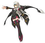  armor armored_boots black_gloves boots code:_nemesis_(elsword) elsword eve_(elsword) fingerless_gloves full_body gloves long_hair official_art outstretched_arm ress silver_hair solo transparent_background yellow_eyes 
