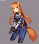  1girl animal_ears brown_hair crossover danielle_brindle highres long_sleeves pants police police_uniform policewoman raccoon_ears raccoon_girl raphtalia red_eyes resident_evil resident_evil_2 solo tate_no_yuusha_no_nariagari uniform vest 