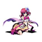  alpha_transparency blue_eyes blue_flower bow breasts cae cleavage detached_sleeves divine_gate flower frilled_skirt frills full_body hair_flower hair_ornament kneeling long_hair looking_at_viewer medium_breasts no_game_no_life official_art purple_bow red_hair red_ribbon ribbon shadow skirt sleeveless smile solo stephanie_dora transparent_background ucmm 