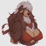  black-kalak breasts brown_fur brown_hair brown_nose canine dog female fur green_eyes hair mammal muscular simple_background solo white_hair 