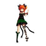  animal_ears ankle_ribbon boots cat_ears cat_tail collar cosplay full_body hair_ribbon heart hecatia_lapislazuli hecatia_lapislazuli_(cosplay) high_heels highres kaenbyou_rin leg_ribbon light_smile long_hair looking_at_viewer mismatched_footwear mismatched_legwear multiple_tails off-shoulder_shirt off_shoulder pose red_eyes red_hair ribbon shirt single_boot skirt solo tail touhou wrist_cuffs zextillion 