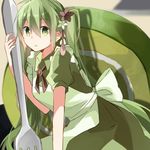  cake food fork green_eyes green_hair hatsune_miku long_hair maid minigirl solo twintails very_long_hair vocaloid yuruno 