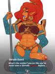  armor blue_lipstick dark_skin dialogue_box earrings erection futanari gerudo jewelry lipstick looking_at_viewer makeup midriff muscle muscular_female navel penis pointy_ears r4drawings red_hair solo the_legend_of_zelda the_legend_of_zelda:_breath_of_the_wild toned 