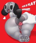  acstlu animate_inanimate anthro anus big_butt butt canine dialogue digital_media_(artwork) dog female looking_at_viewer mammal nintendo nintendo_switch nude open_mouth pussy simple_background slightly_chubby smile solo spreading switch_dog thick_thighs video_games wide_hips 