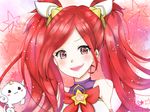  1girl alternate_costume alternate_hairstyle bare_shoulders bow hair_ornament jinx_(league_of_legends) league_of_legends magical_girl red_hair shiro_(league_of_legends) star_guardian_jinx twintails very_long_hair 