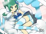  altaria aqua_eyes aqua_hair ass asymmetrical_hair barefoot earrings idol legs legwear lucia_(pokemon) pokemon pokemon_(creature) pokemon_(game) ponytail pose shorts skirt smile striped_legwear tiara 