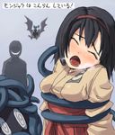  1girl black_hair blush erika_(pokemon) eyes_closed golbat kimono nanatsu_no_miya pokemon pokemon_(game) pokemon_frlg tangela tentacle 