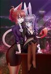  anthro clothed clothing duo feline female fur hair looking_at_viewer mammal sitting smile standing tavin 