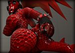  2017 3d_(artwork) big_breasts big_butt breasts butt claws clothing digital_media_(artwork) dragon female gentle_puppet hair horn looking_back mask pyro_(team_fortress_2) red_scales scales scalie simple_background solo source_filmmaker standing team_fortress_2 valve video_games wings 