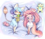  ambiguous_gender anthro chibi clothed clothing duo feline female looking_at_viewer lying mammal on_back plushie smile tavin 