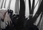  1girl aki663 black_blindfold blindfold couple dark feather-trimmed_sleeves gloves nier_(series) nier_automata short_hair tears touching translated yorha_no._2_type_b yorha_no._9_type_s 
