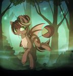  bat_pony brown_fur brown_hair cutie_mark detailed_background fan_character feral fur green_eyes hair hooves magnaluna membranous_wings my_little_pony smile solo wings 