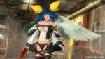  1girl 3d arc_system_works bare_shoulders blue_hair breasts cleavage dead_or_alive dead_or_alive_5 dizzy dizzy_(cosplay) guilty_gear large_breasts long_hair navel nyotengu official_art purple_eyes tecmo wings 