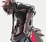  anthro bag clothed clothing dragon hair horn looking_at_viewer male sketch solo standing yata 