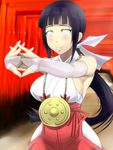  1girl black_hair breasts curvy hyuuga_hinata large_breasts lavender_eyes long_hair naruto ponytail sakuama sideboob solo wide_hips 